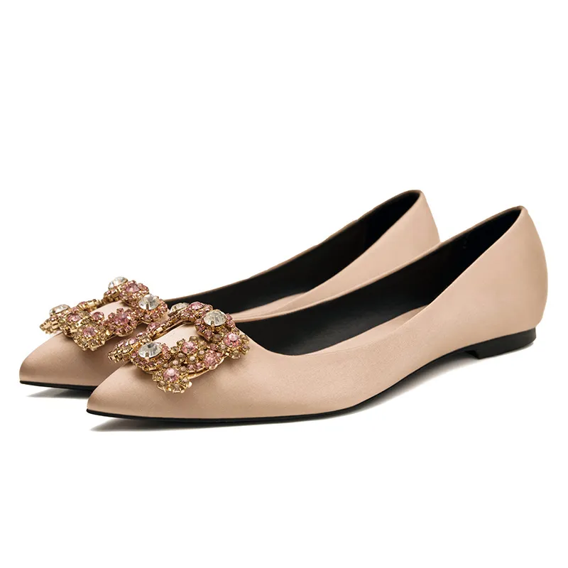 Shallow Diamond Square Buckle Flat Shoes - Champagne-32