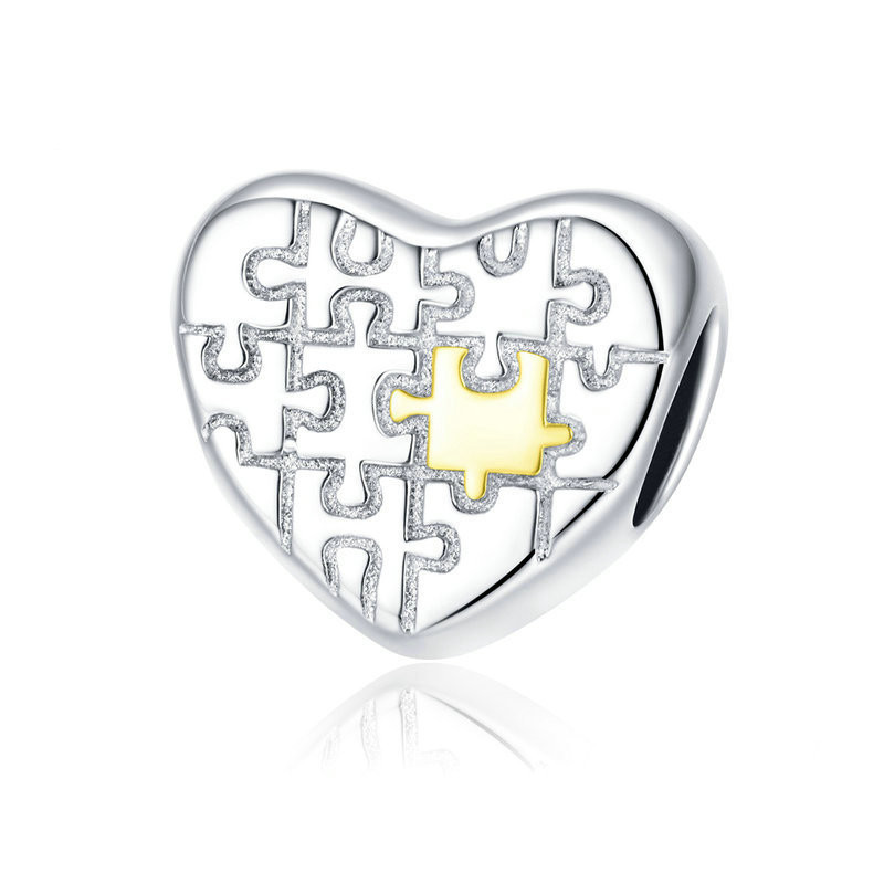 S925 Silver Love Puzzle Charm Plating Heart Shaped DIY Bracelet Beads