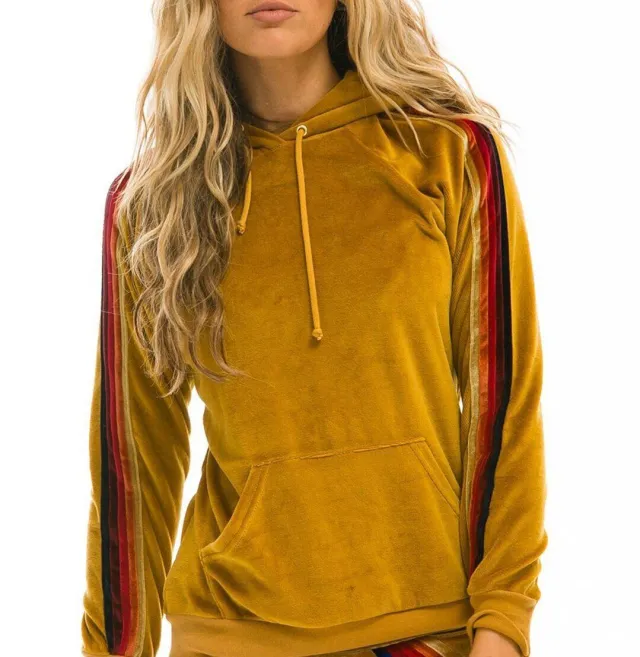 Long Sleeve Printed Hooded Loose Fleece Sweater Gold - Shop at LoveMi