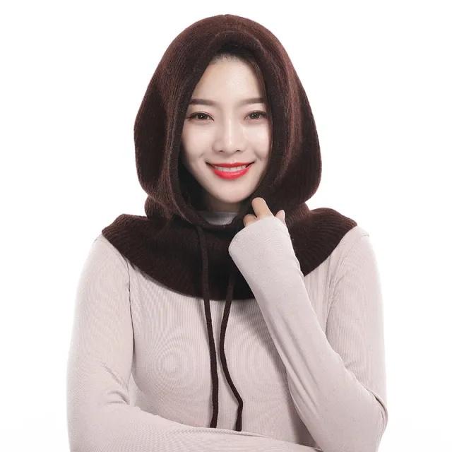 Men's And Women's Wool Knitted Bib With Hood Coffee - Shop at LoveMi