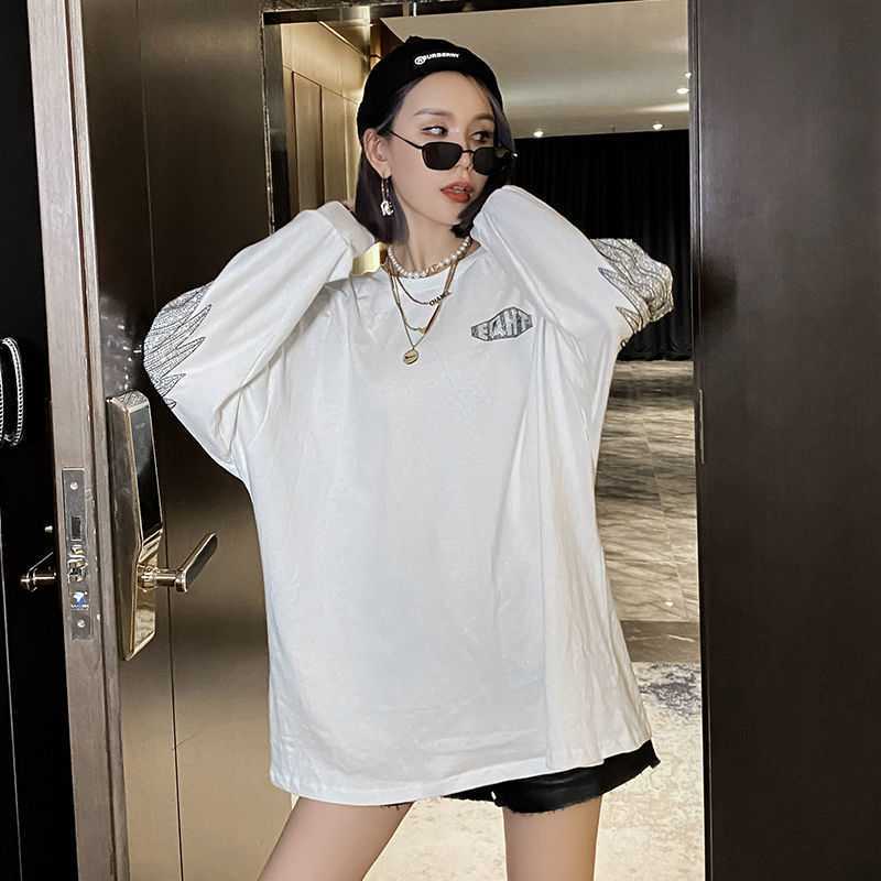 Hot Diamond Mid-Length T-Shirt Women Long Sleeves