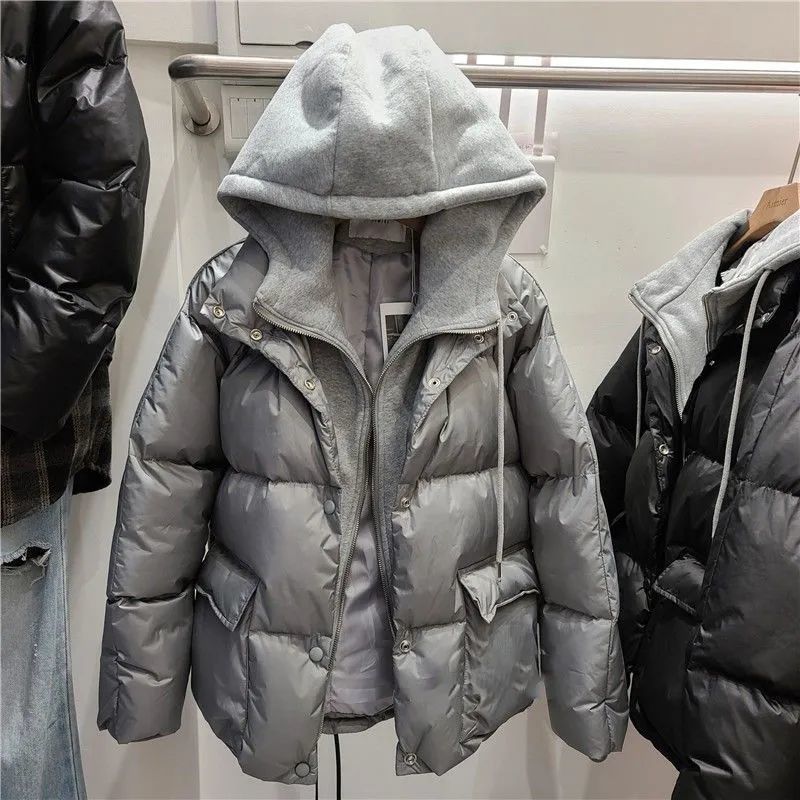Fake Two Hooded And Down Quilted Clothes For Ladies