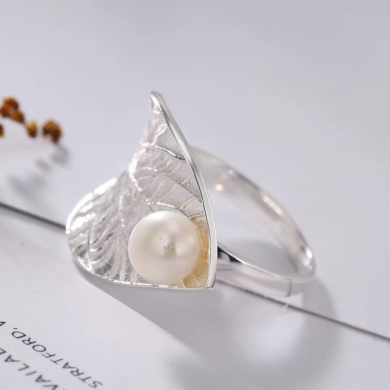 Pearl Inlaid Ring Korean Style Brushed Ring