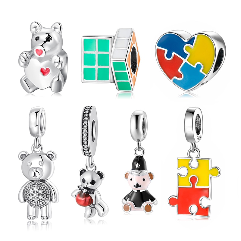 Original Creative Cube Puzzle Bear Series Beaded Pendant