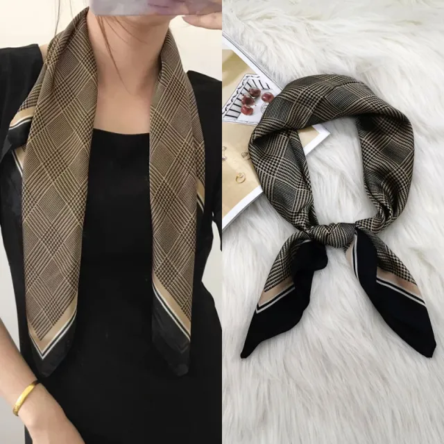 The New Scarf Professional Small Scarf Headband Silk Houndstooth Champagne - Shop at LoveMi