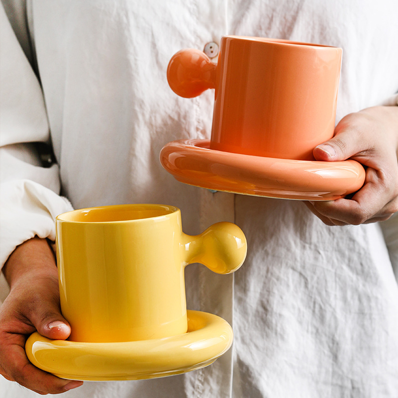Vitality Egg Yolk Cup Mug and Saucer Set (Yellow-A set)
