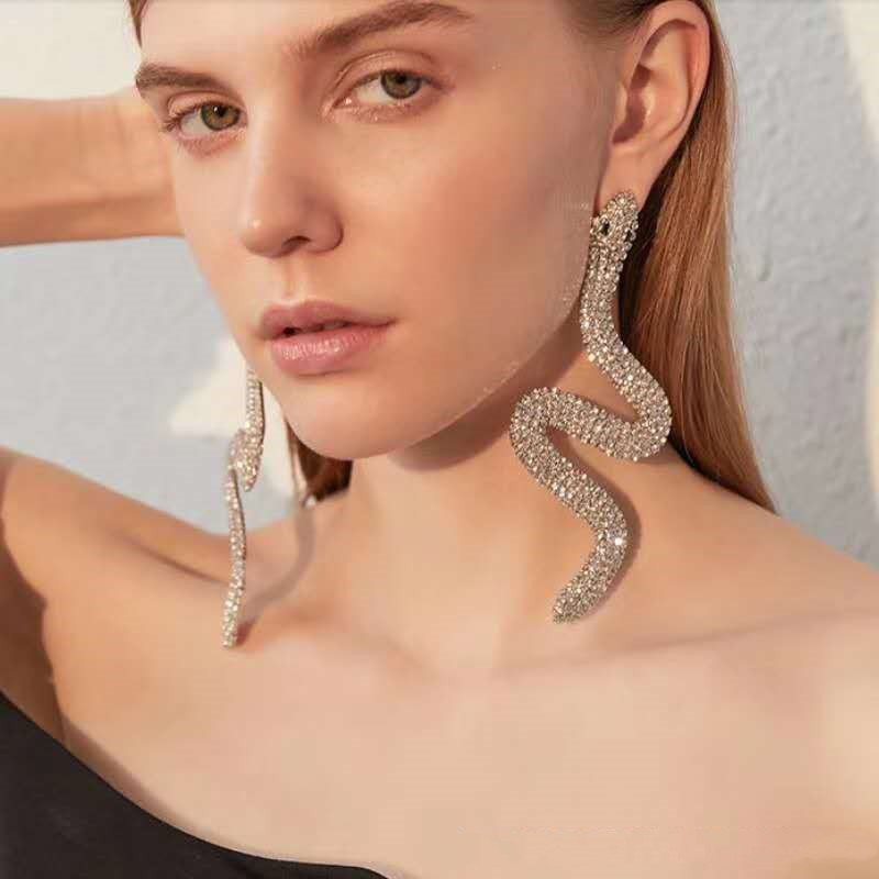 Exaggerated Burst Full Of Diamond Snake Earrings