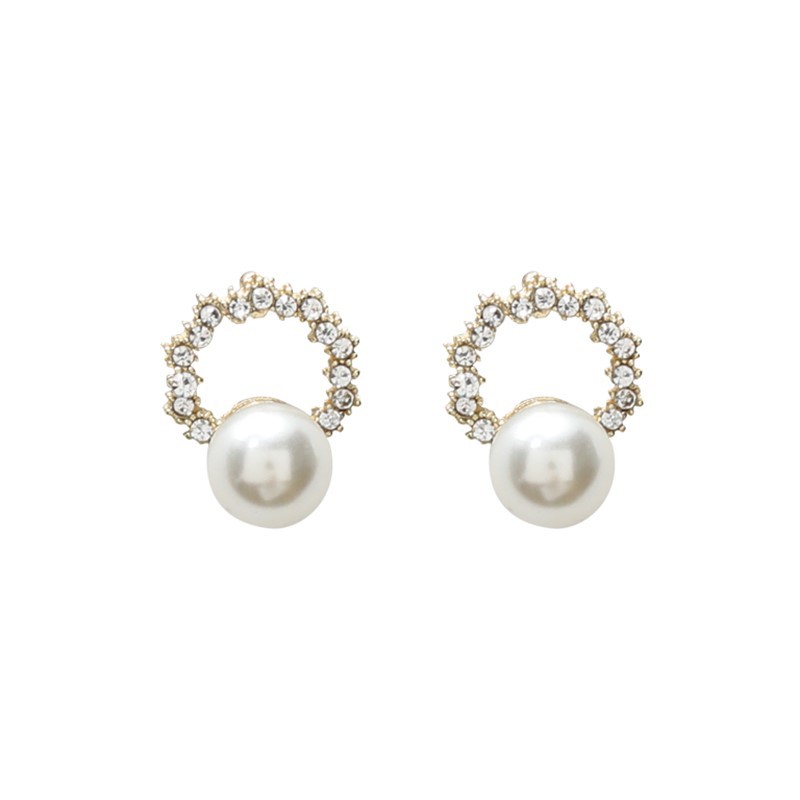 Irregular Diamond Ring Temperament Pearl Earrings