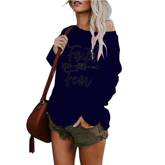 Ladies Printed Mid length Lrregular T shirt Navy Black - Shop at LoveMi