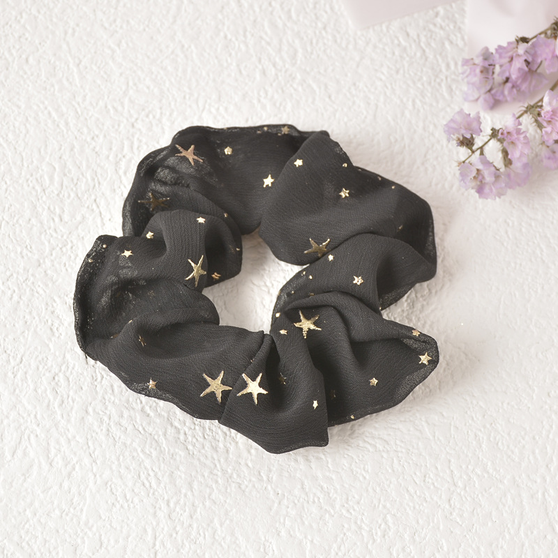 Pig Intestine Star Tie Hair Rubber Band Chiffon Hair Rope Small Ornaments Black - Shop at LoveMi