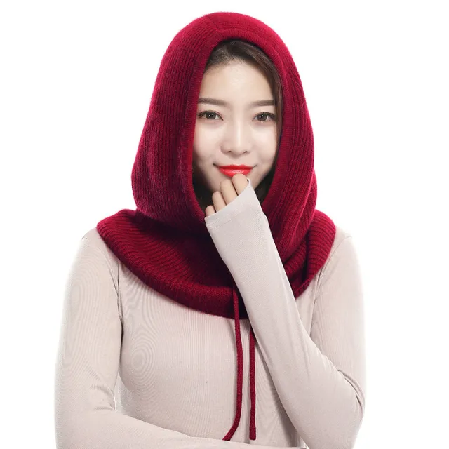 Men's And Women's Wool Knitted Bib With Hood Red - Shop at LoveMi
