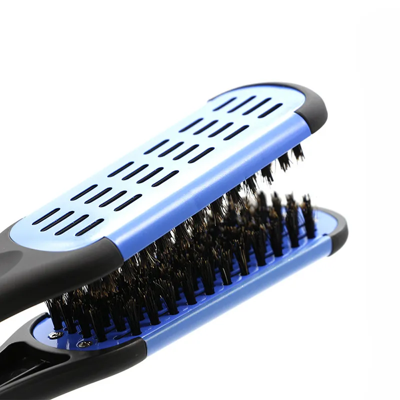 Hairdressing V-Shaped Splint Comb, Bristles, Hair Smoothing Comb - Black And Blue