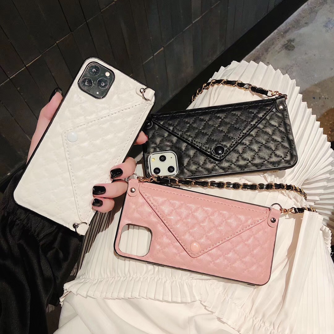 Xiaoxiangfeng Diagonal Leather Card Phone Case With Chain Protection Cover