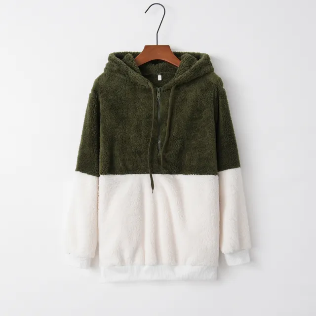 European And American Long Sleeved Hooded Solid Color Women's Sweater Sweater Coat Green - Shop at LoveMi