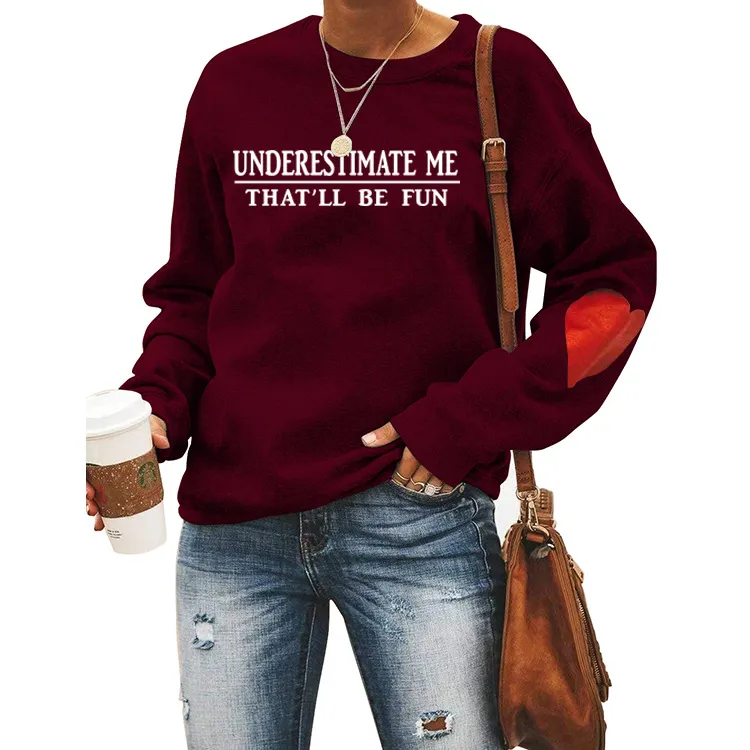 Letter Simple Long Sleeve Sweater Ladies Top - Wine Red