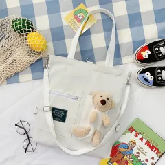 Canvas Bag Women's Single Shoulder Bag All-match Messenger Tote Bag - White - View 1