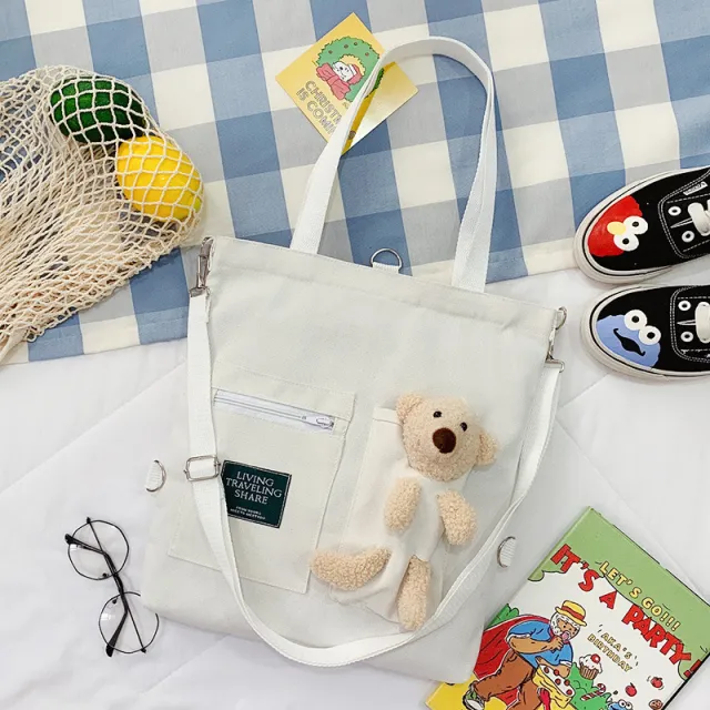 Canvas Bag Women's Single Shoulder Bag All match Messenger Tote Bag White - Shop at LoveMi