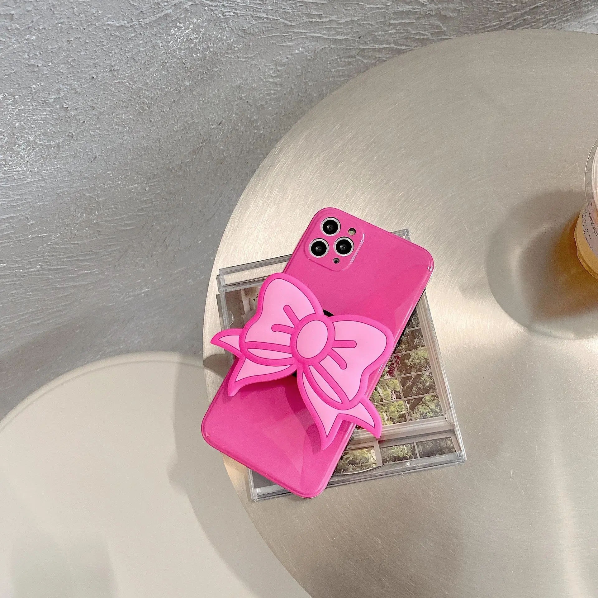 Korea Ins Pink Bow Personality Stand Phone Case – image 2