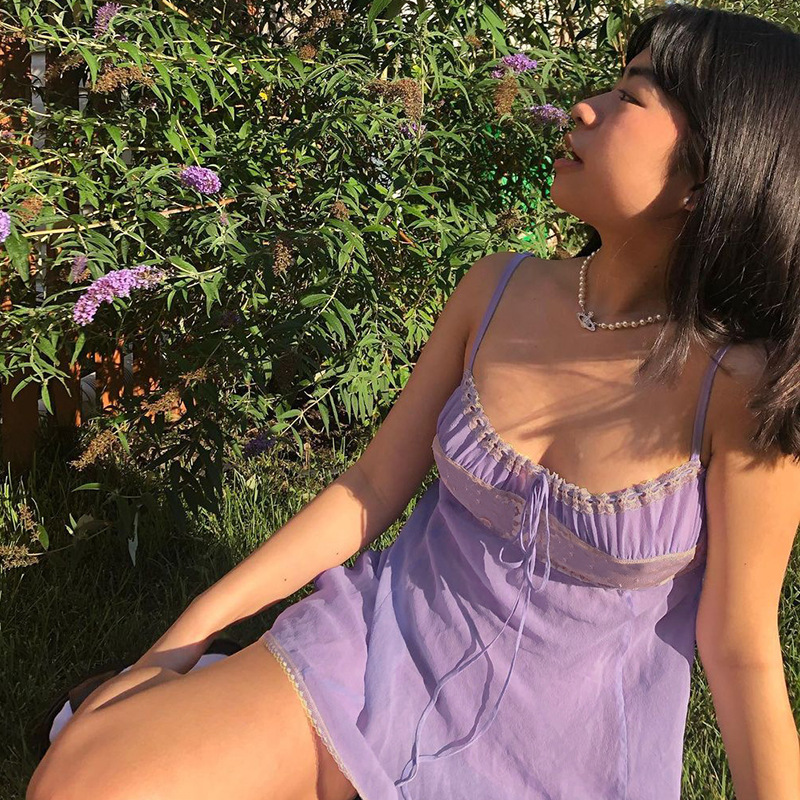 Women's Lace Stitching Deep V Hanging Dress