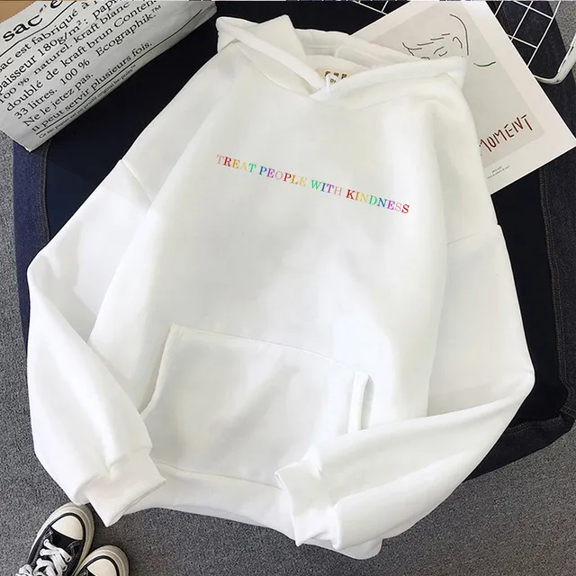 Hooded Letter Sweater Solid Color Loose Casual Women's Clothing White - Shop at LoveMi
