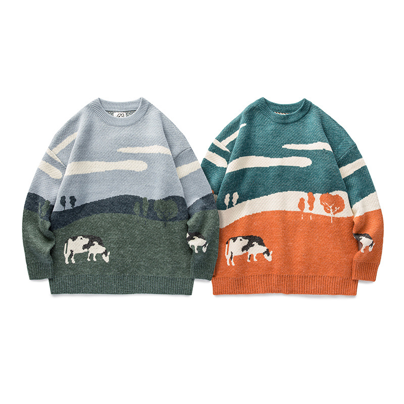 Popular Sweater Cow Prairie Couple Knitwear