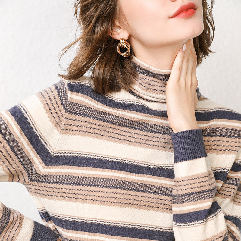 Turtle Turtleneck Stripe Slim Fashion Push-neck Sweater