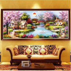 Diamond Painting Oil Painting Cottage With Diamond Cross Stitch - 150X60Cm - View 1