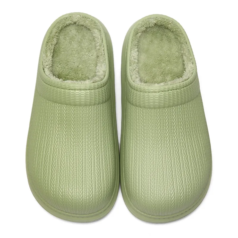 Soft Velvet Cute Thick Indoor Casual Home Cotton Slippers - Green