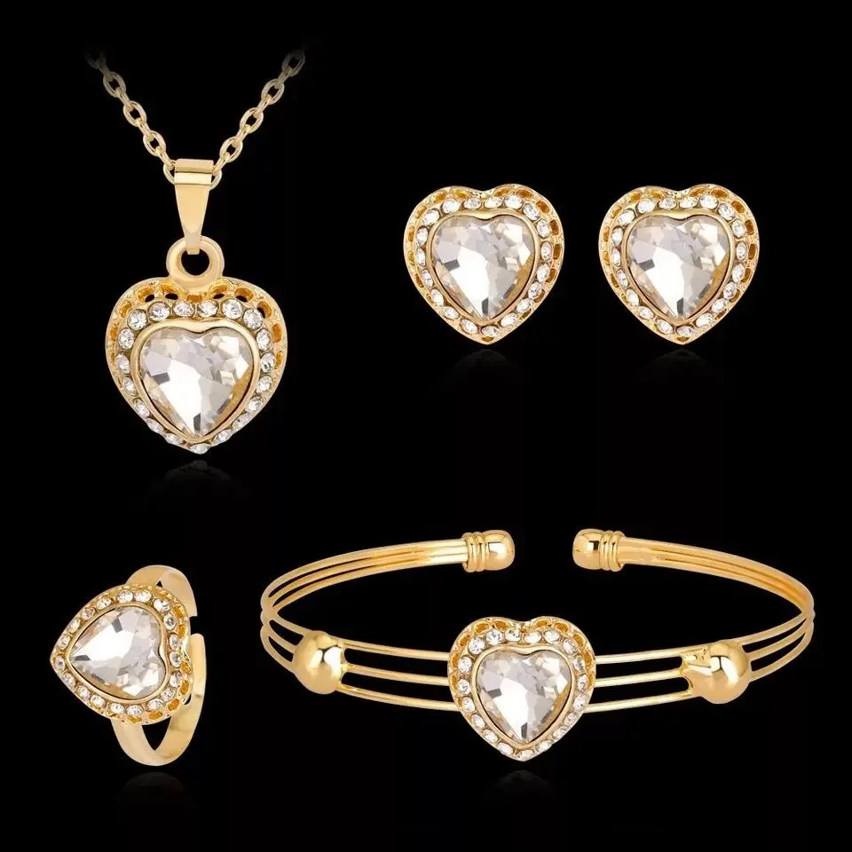 Jewelry Set Peach Heart Rhinestone Earrings Love