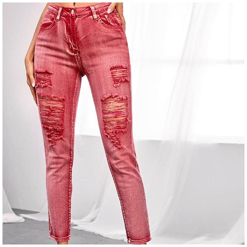 High Elastic Jeans Feet Pencil Pants Pure Color