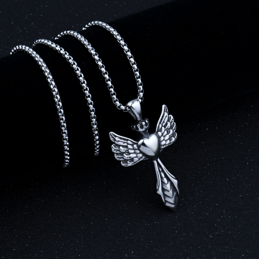 Vintage Wings Cross Titanium Alloy Necklace