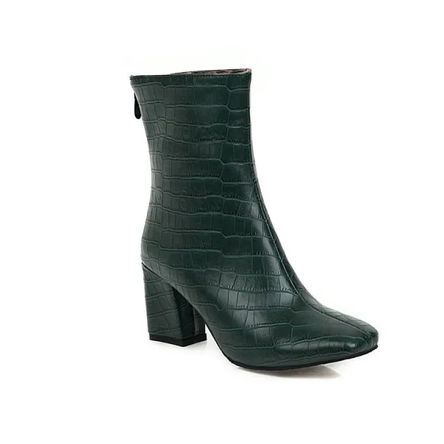 Stone Pattern Stretch Boots Square Toe Boots Green - Shop at LoveMi