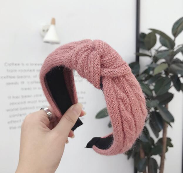 Wool Braided Twist Braid Knotted And Twisted Wide Sided Headband Headband Pink - Shop at LoveMi