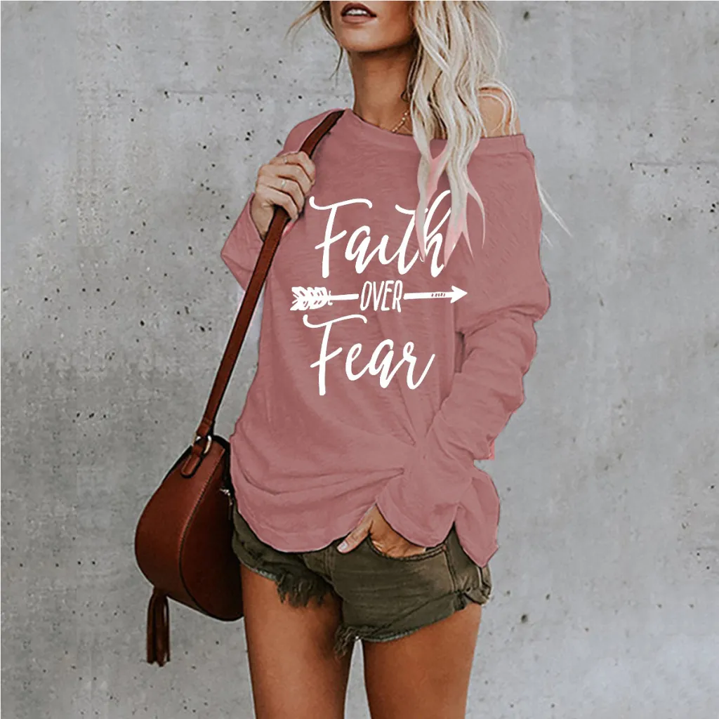 Ladies Printed Mid-length Lrregular T-shirt - Pink