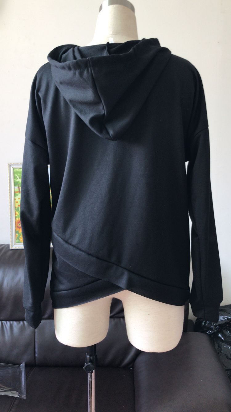 New Style Explosive Hooded Irregular Cross Hem Sweater Women