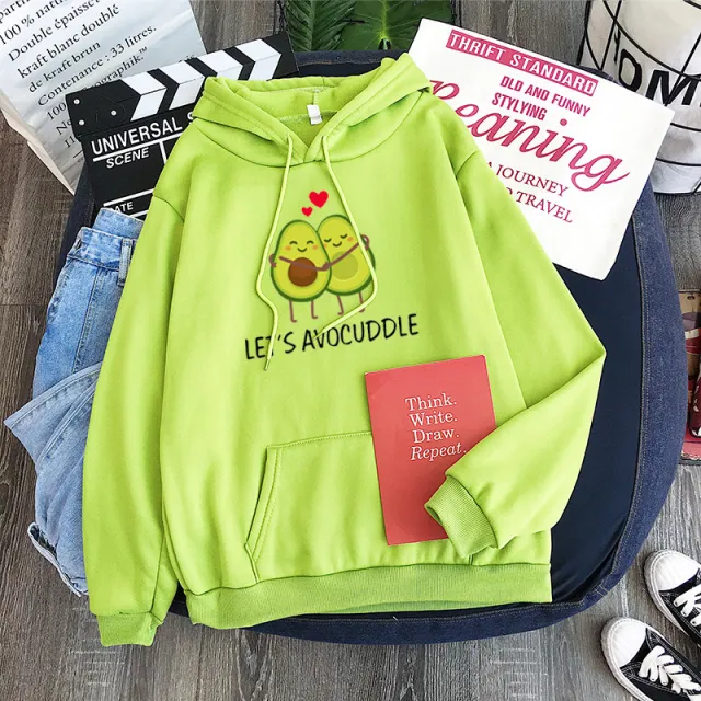 Avocado Pattern Oil Painting Style Top Sweater With Hood Green - Shop at LoveMi