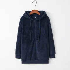 European And American Long-Sleeved Hooded Solid Colour Women's Sweater Sweater Coat - Royal Blue A - View 1