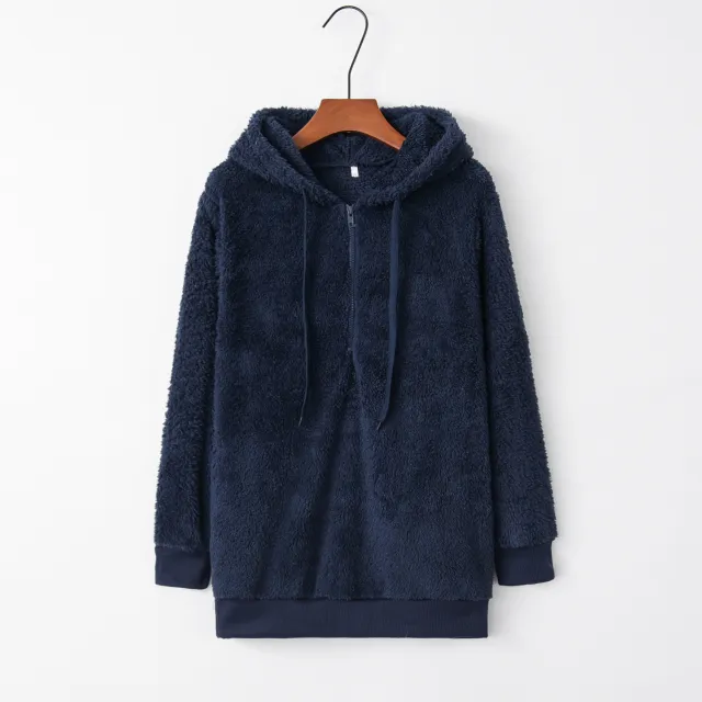 European And American Long Sleeved Hooded Solid Color Women's Sweater Sweater Coat Royal Blue A - Shop at LoveMi