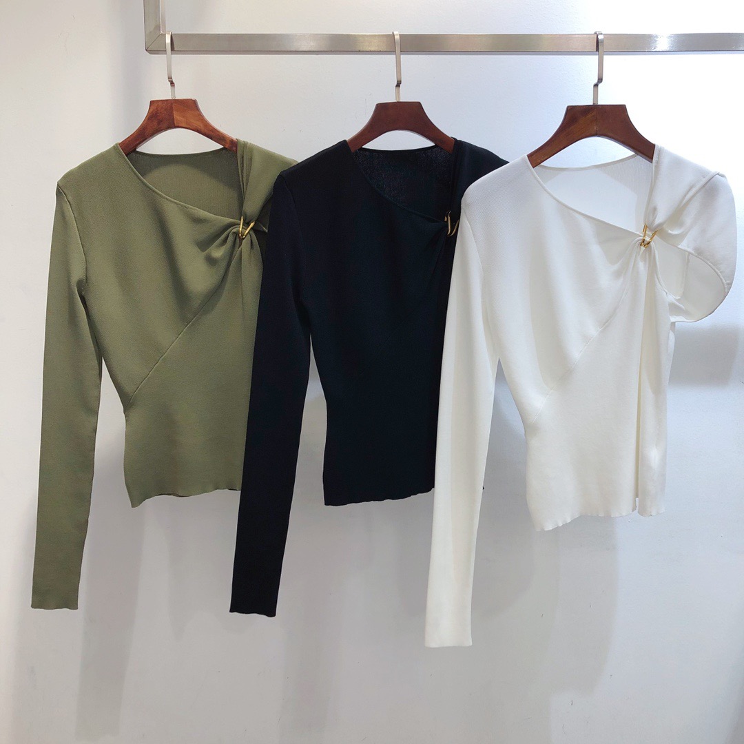 Fashionable Round Collar Irregular Pleated T-shirt