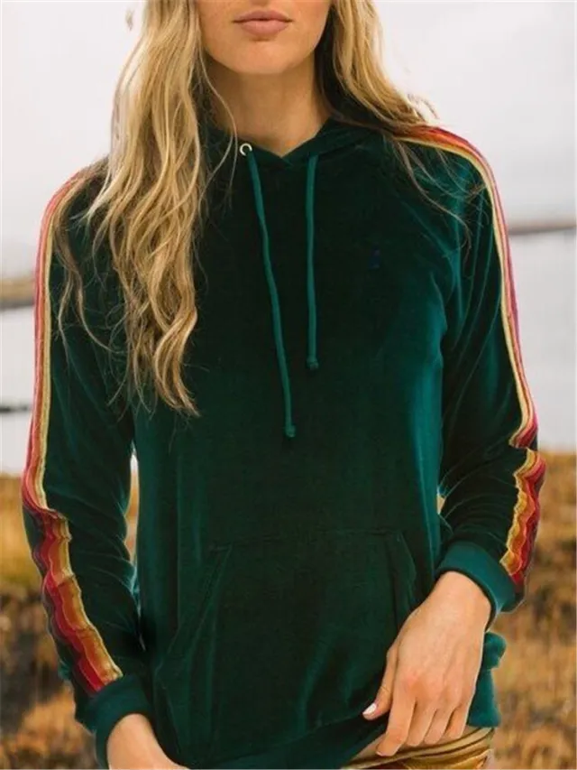 Long Sleeve Printed Hooded Loose Fleece Sweater Green - Shop at LoveMi