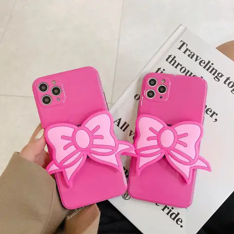 Korea Pink Bow Personality Stand Phone Case