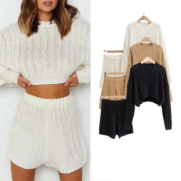 All-Match Fashionable Sweater Top Loose Slim Shorts Suit