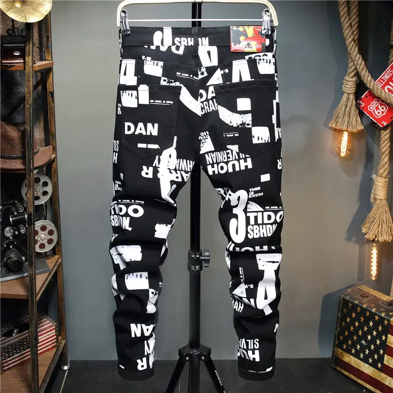 Printed Trousers Men's Slim-Fit Flower Stretch Pants