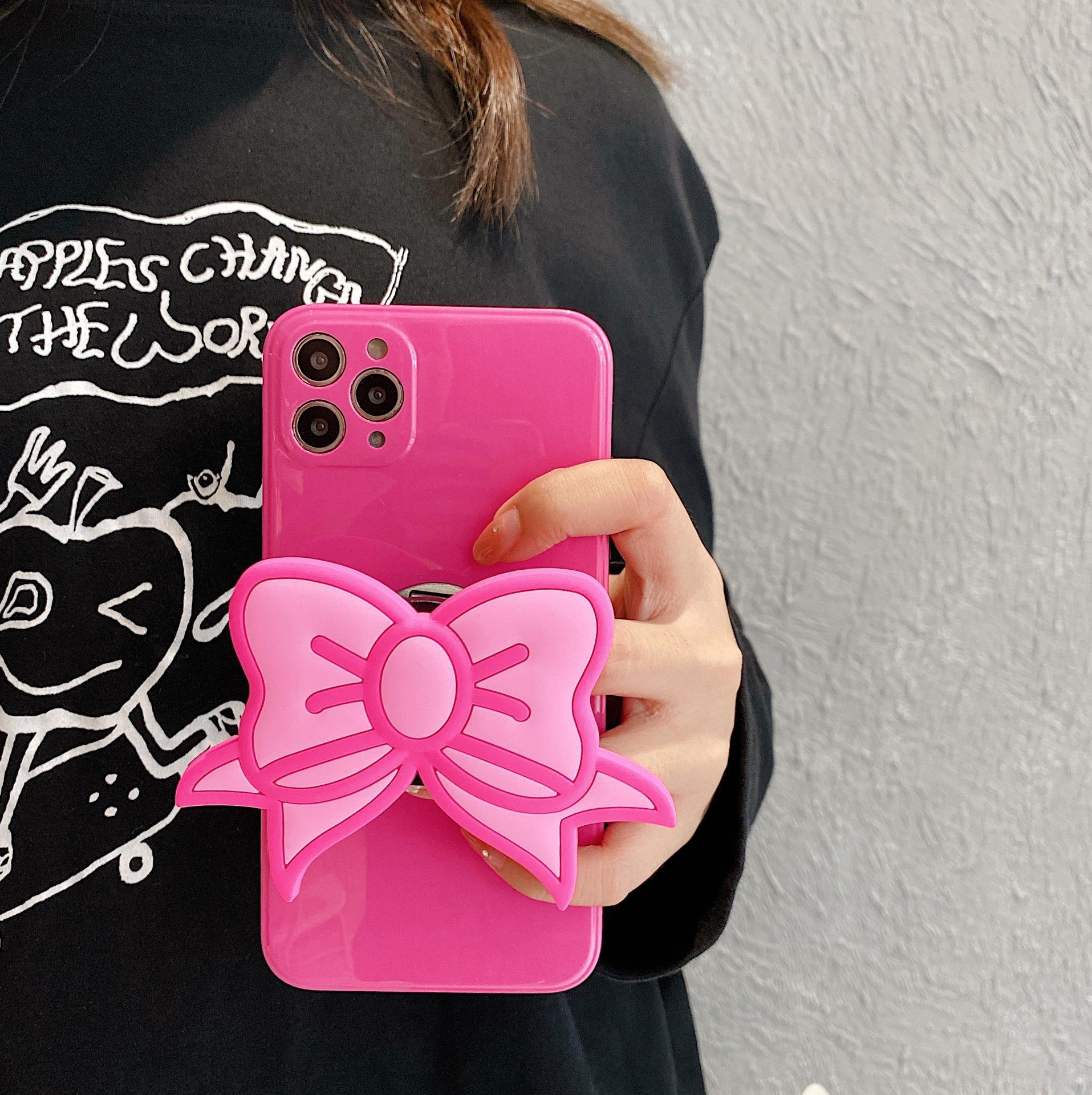 Korea Ins Pink Bow Personality Stand Phone Case - Image 2