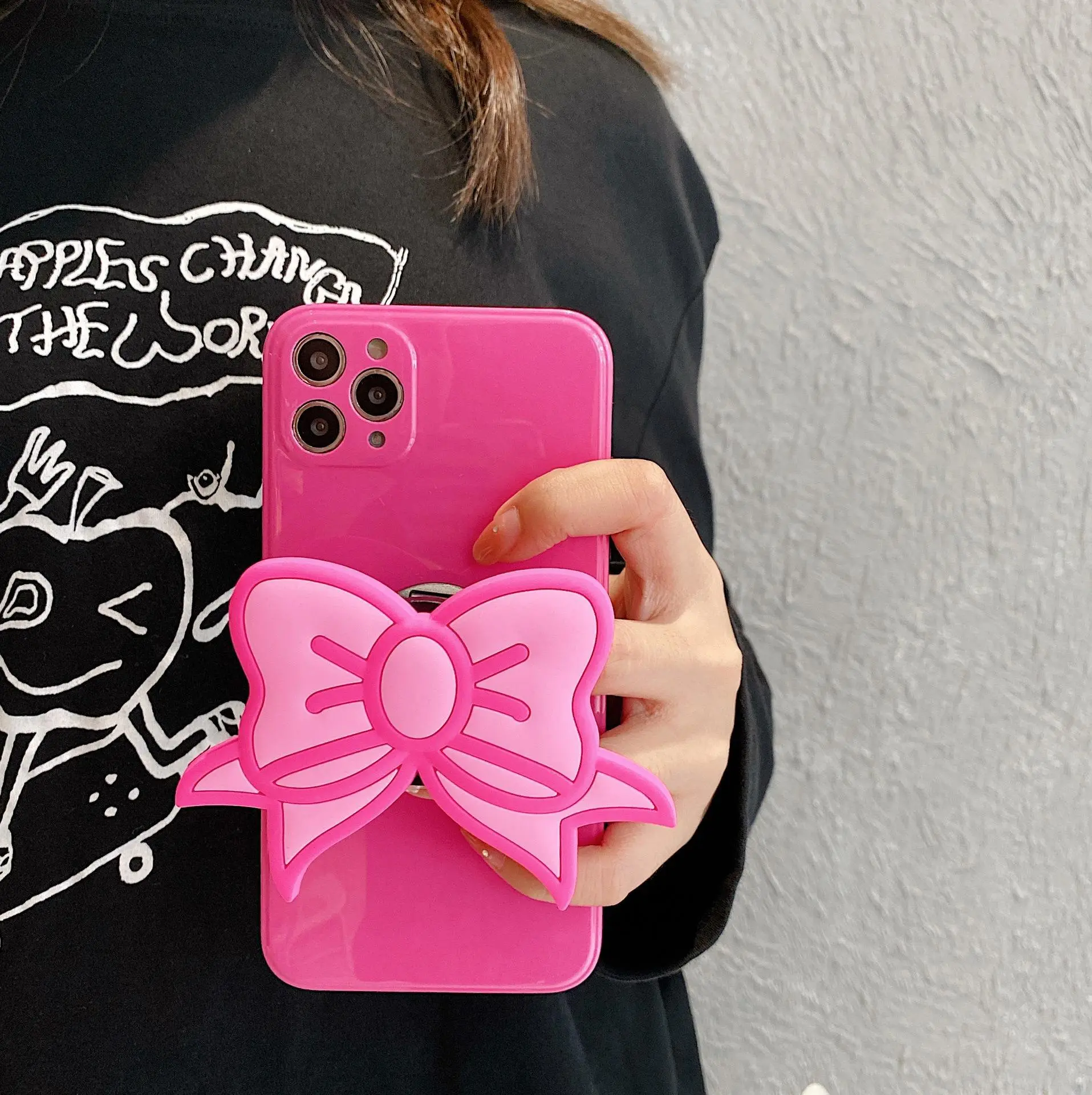Korea Ins Pink Bow Personality Stand Phone Case – image 3