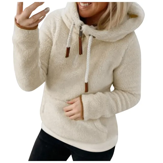 Women's Jacket With Hood Pocket Plush Jacket Apricot - Shop at LoveMi