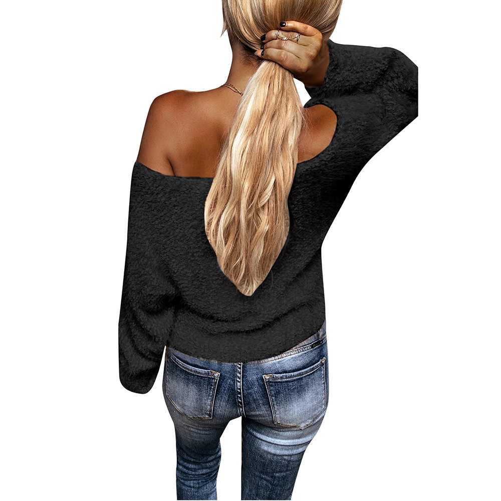 Off Shoulder Top Girl Autumn Winter Plush Loose Sweater Girl