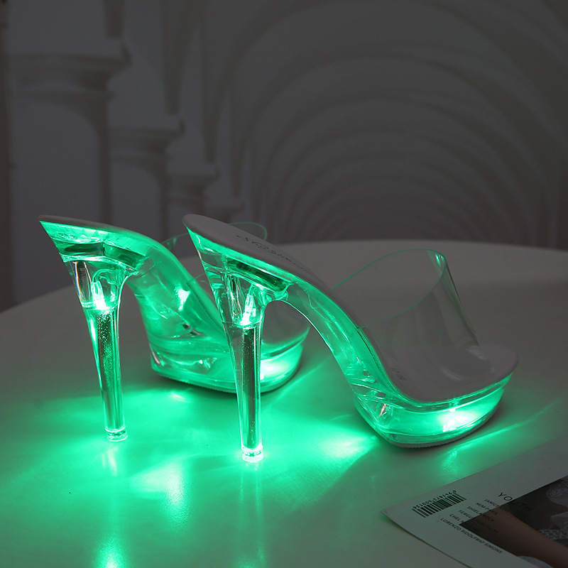 High Heel Luminous Fashionable Women Slippers Green - Shop at LoveMi