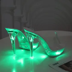 High Heel Luminous Fashionable Women Slippers - Green - View 1