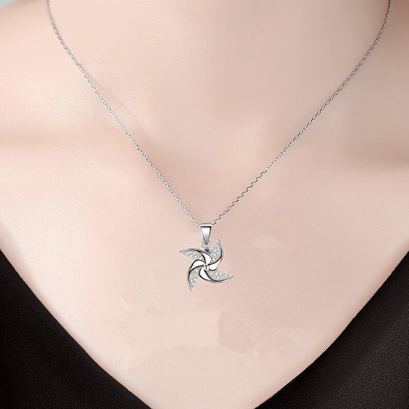 S925 Silver Windmill Women's Necklace Pendant Collar Chain